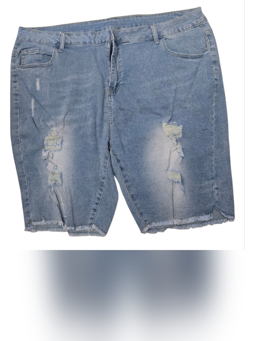 Distressed Light Blue Denim Women’s Shorts, Size 20
